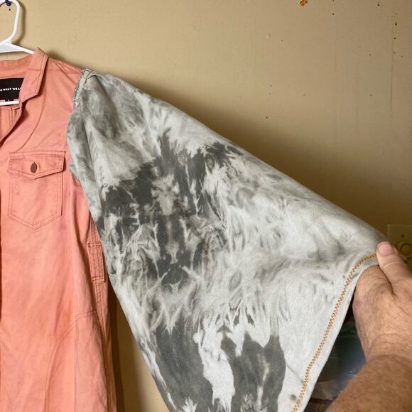 Who What Wear Tie Dye Bell Sleeve Denim Funky Mix Media Button Up Dress Small - Picture 9 of 13